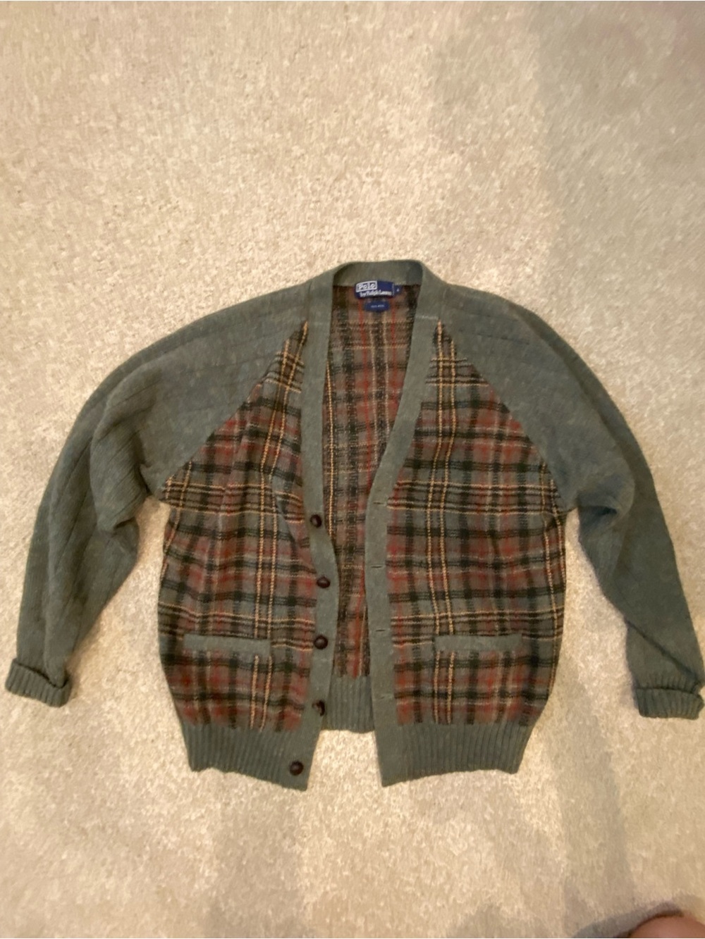 Polo by Ralph Lauren Green and Plaid Wool-Blend Cardigan